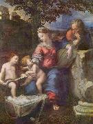 RAFFAELLO Sanzio, Hl. Familie unter der Eiche, mit Johannes dem Taufer